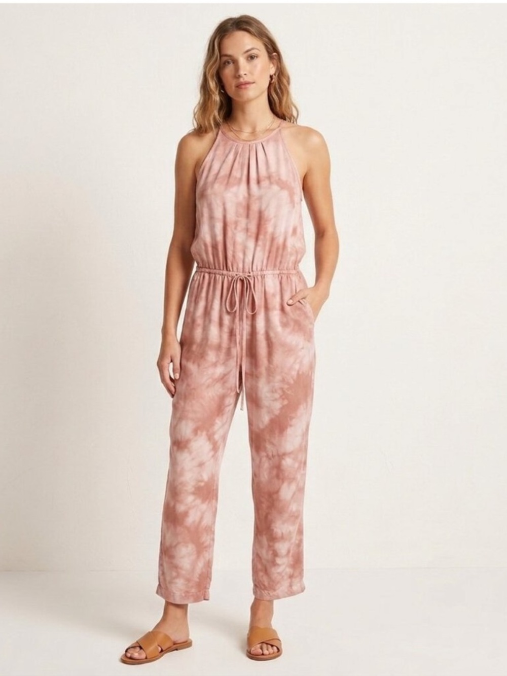Anthropologie Cloth & Stone Jumpsuit Tencel Coral‎ Tie Dye Size Small
